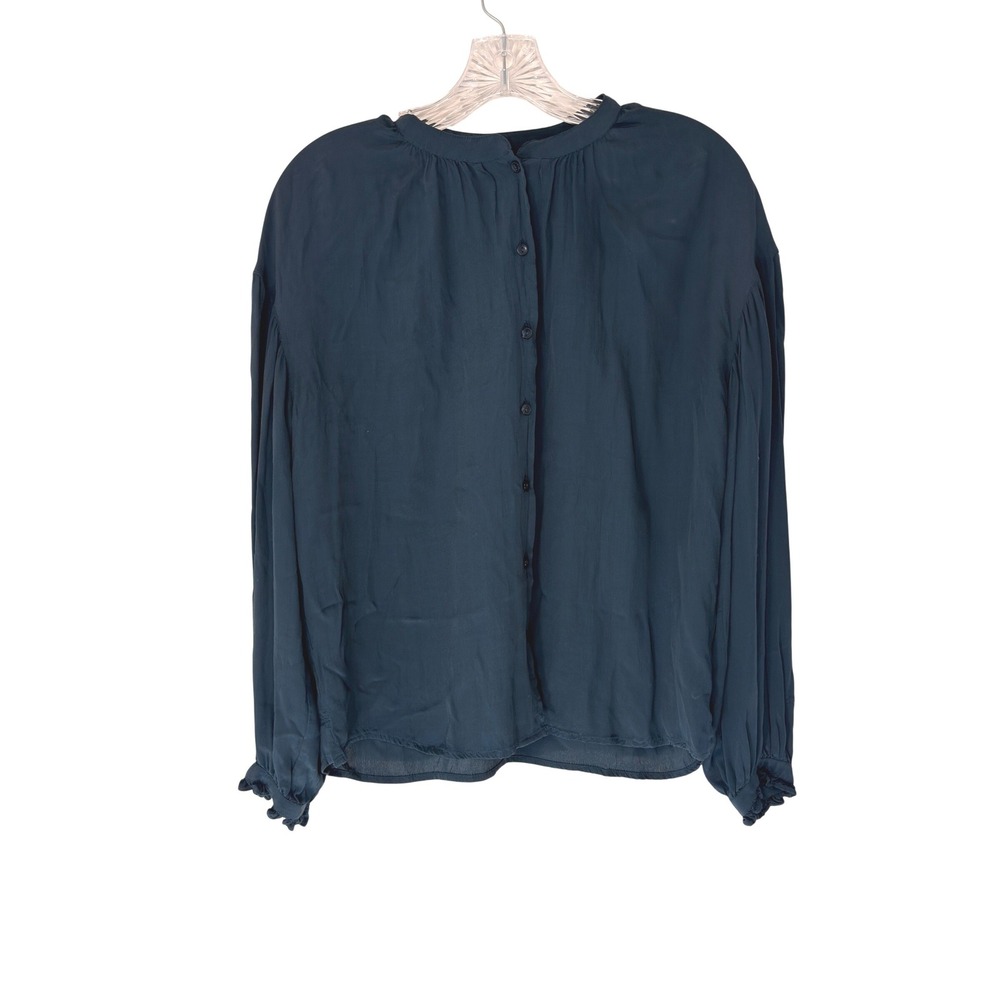 Something Navy Easy Volume Top Blouse Peasant Button Down Long Sleeve XS